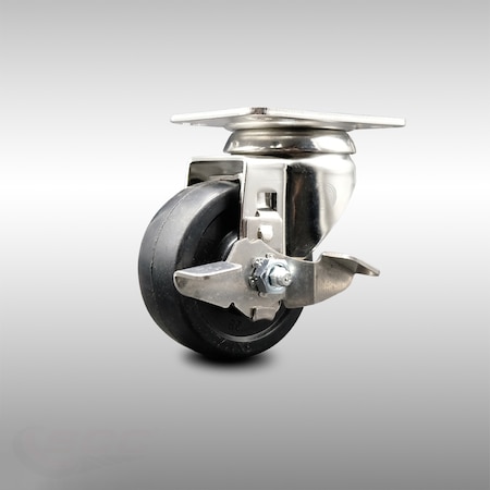 Service Caster 3.5 Inch 316SS Hard Rubber Wheel Swivel Top Plate Caster with Brake SCC SCC-SS31620S3514-HRS-TLB